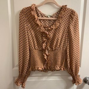 Dark cream blouse w/blue dots
